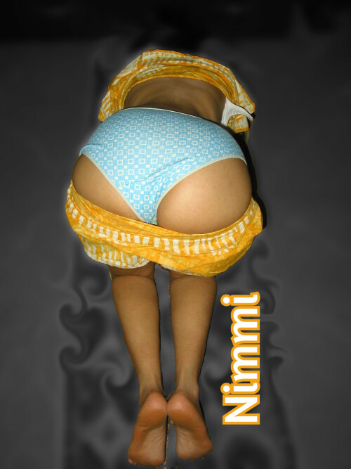 Nimmi Yellow Strip Doggie On Floor Panty Showing Back View